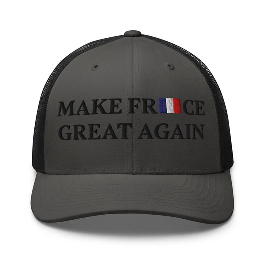 Casquette Make France Great Again - Broderie Drapeau Français - Noire et Charbon, Style Trucker Ajustable