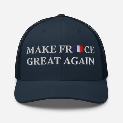 Casquette Make France Great Again - Marine avec Broderie Drapeau Français, Style Trucker Ajustable